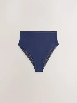 Next Navy Paisley High Rise High Leg Cotton Lace Knickers 4 Pack Best