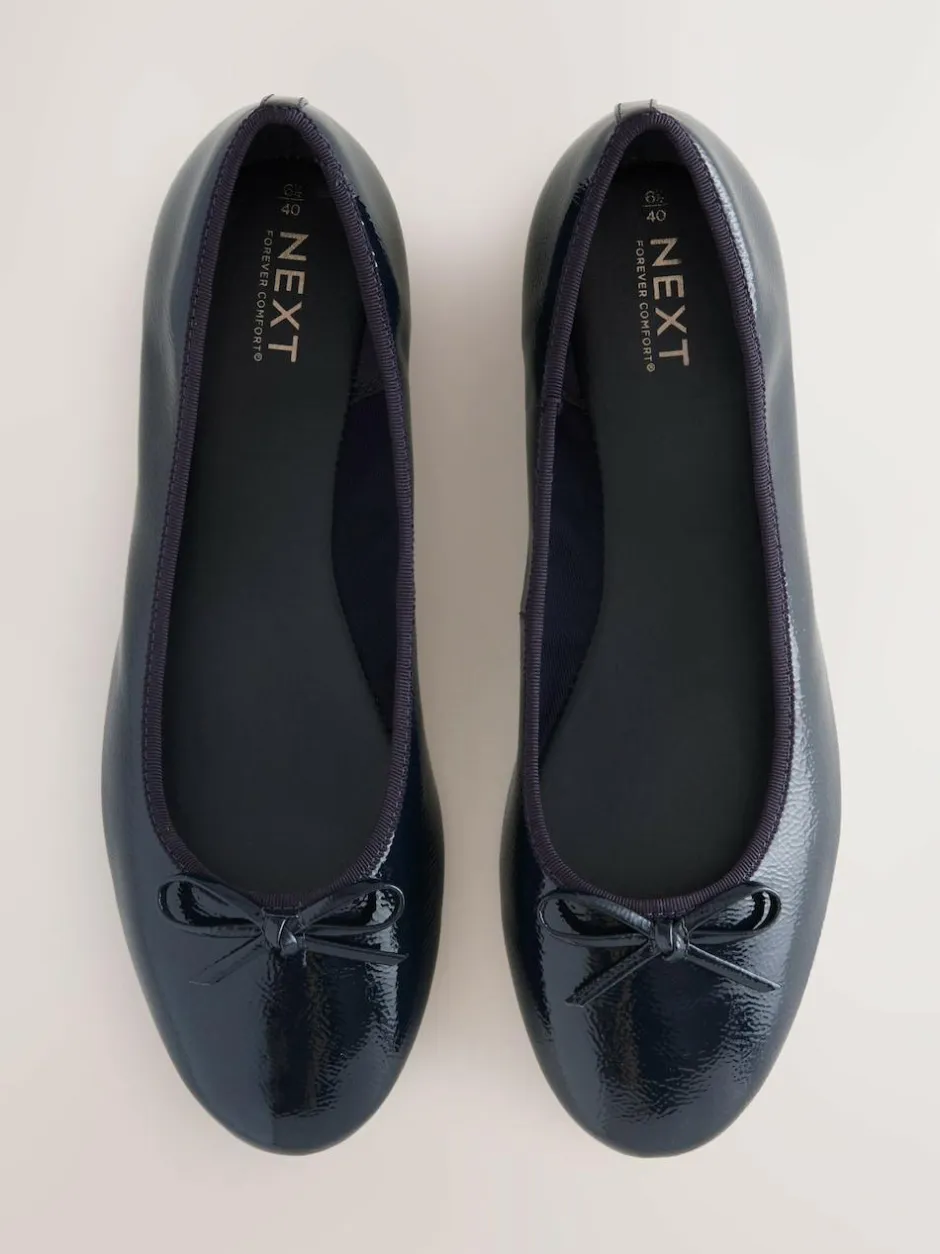 Next Extra Wide Fit Round Toe Ballerina Shoes Navy Patent Sale