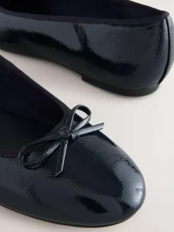 Next Extra Wide Fit Round Toe Ballerina Shoes Navy Patent Sale