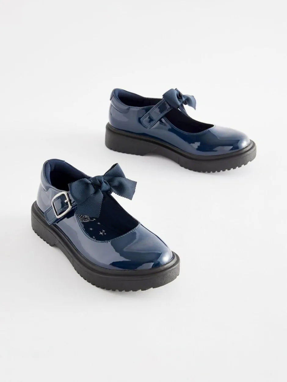 Next Standard Fit (F) Bow Chunky Mary Jane School Shoes Navy Patent Best