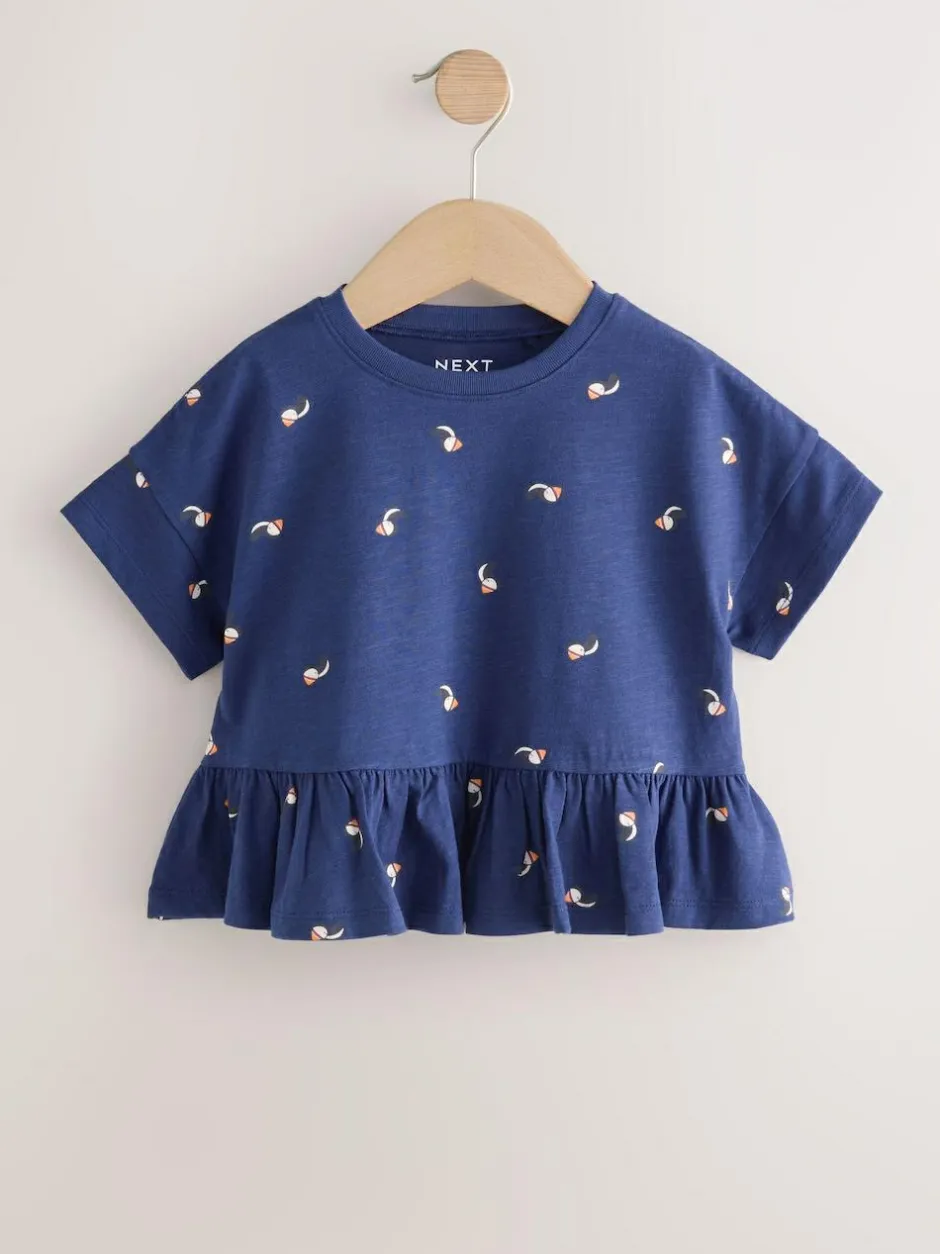 Next Navy Puffin Short Sleeve Peplum T-Shirt (3mths-7yrs) Hot