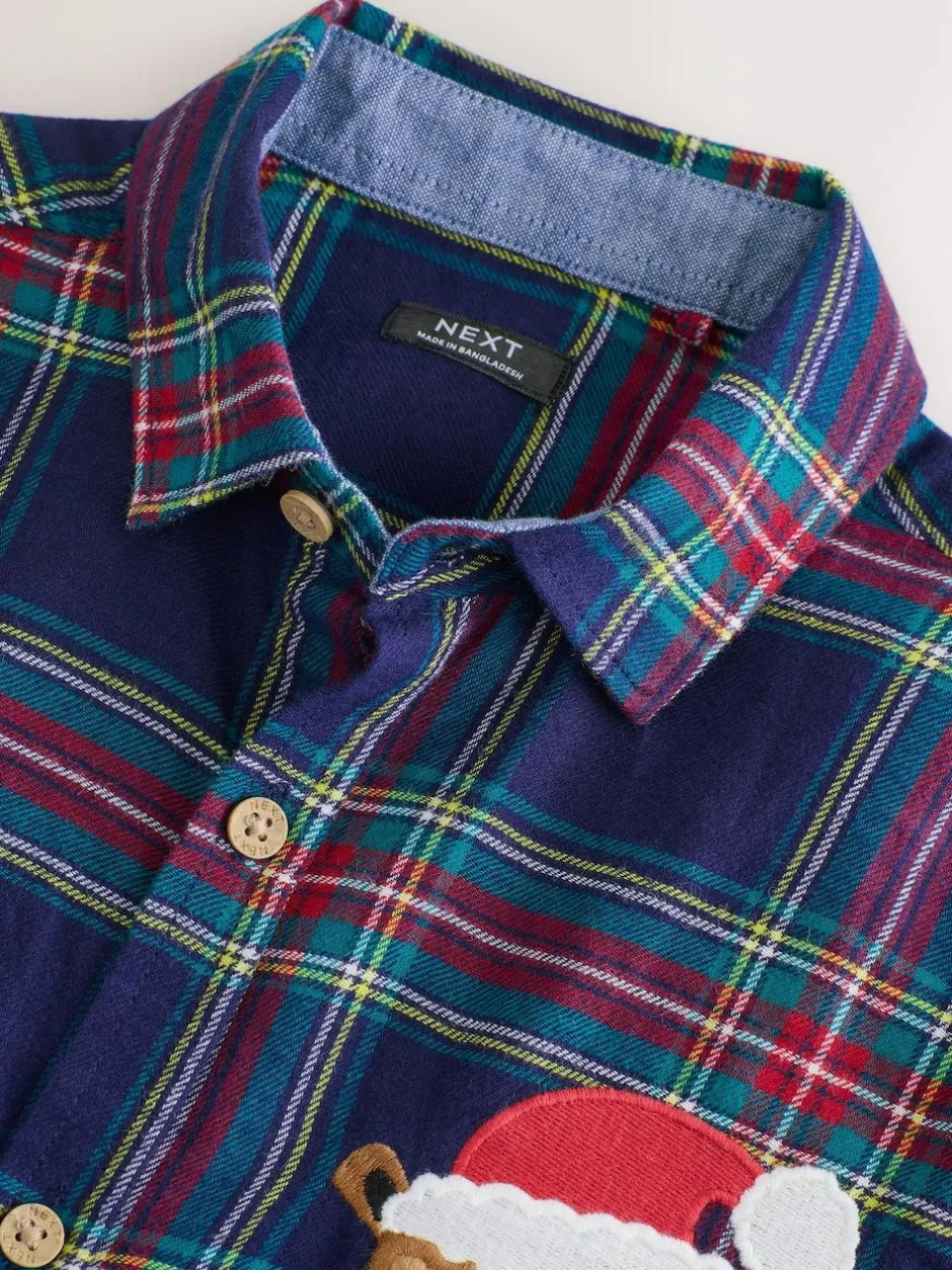 Next Long Sleeve Christmas Check Shirt (3mths-10yrs) Navy Red Outlet