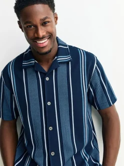 Next Regular Fit Stripe Short Sleeve Jersey Shirt Navy Hot