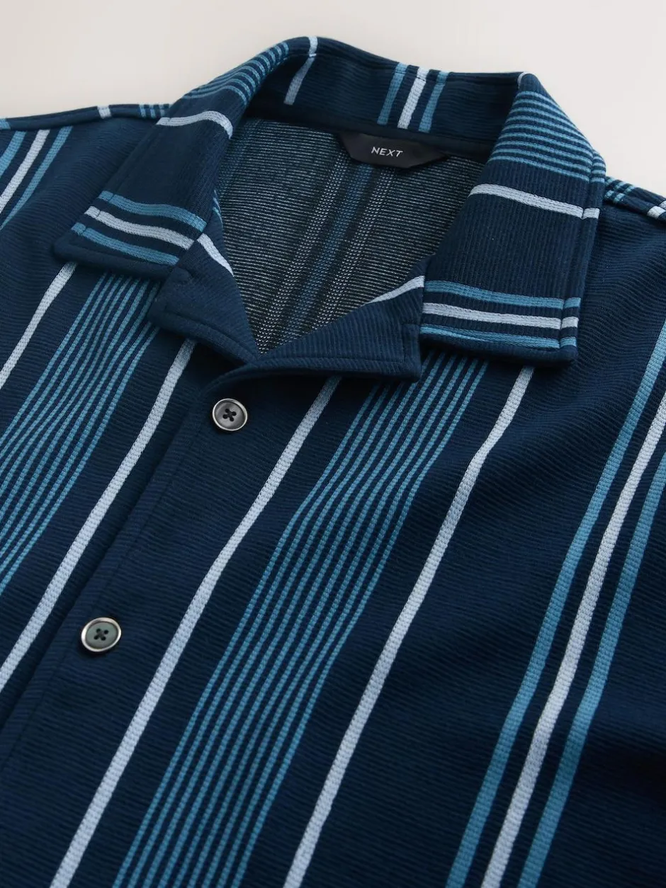 Next Regular Fit Stripe Short Sleeve Jersey Shirt Navy Hot