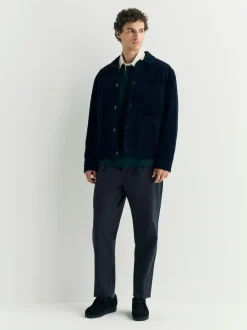 Next Regular Tapered Fit Pleated Stretch Chinos Trousers With Elasticated Waist Navy Hot