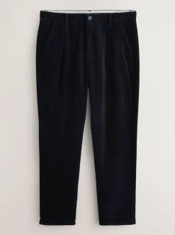 Next Regular Tapered Fit Corduroy Single Pleated Trousers Navy Best