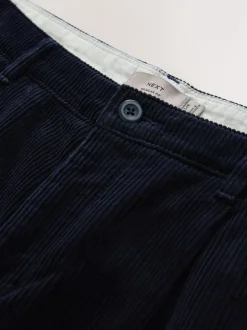 Next Regular Tapered Fit Corduroy Single Pleated Trousers Navy Best