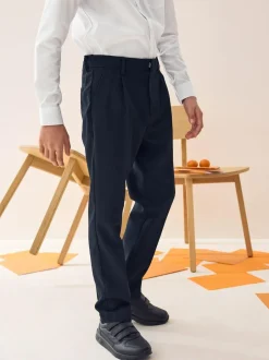 Next Regular Waist School Pleat Front Trousers (3-17yrs) Navy Clearance
