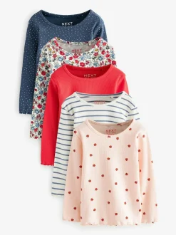 Next Ribbed Long Sleeve Tops 5 Pack (3mths-7yrs) Navy Outlet