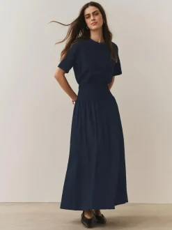 Next Shirred Maxi Skirt Navy Outlet