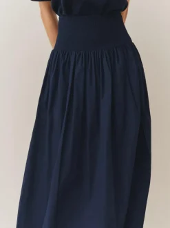 Next Shirred Maxi Skirt Navy Outlet