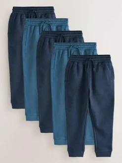 Next Slim Fit Basic Joggers 5 Pack (3-16yrs) Navy Online