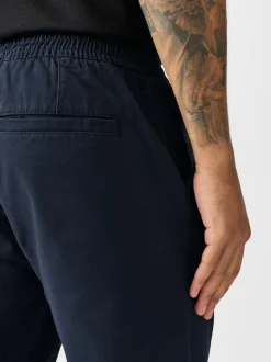 Next Slim Fit Pleated Stretch Chinos Trousers With Elasticated Waist Navy Best