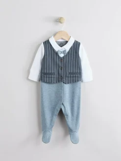 Next Navy Smart Bow Tie Baby Sleepsuit (0mths-2yrs) Outlet