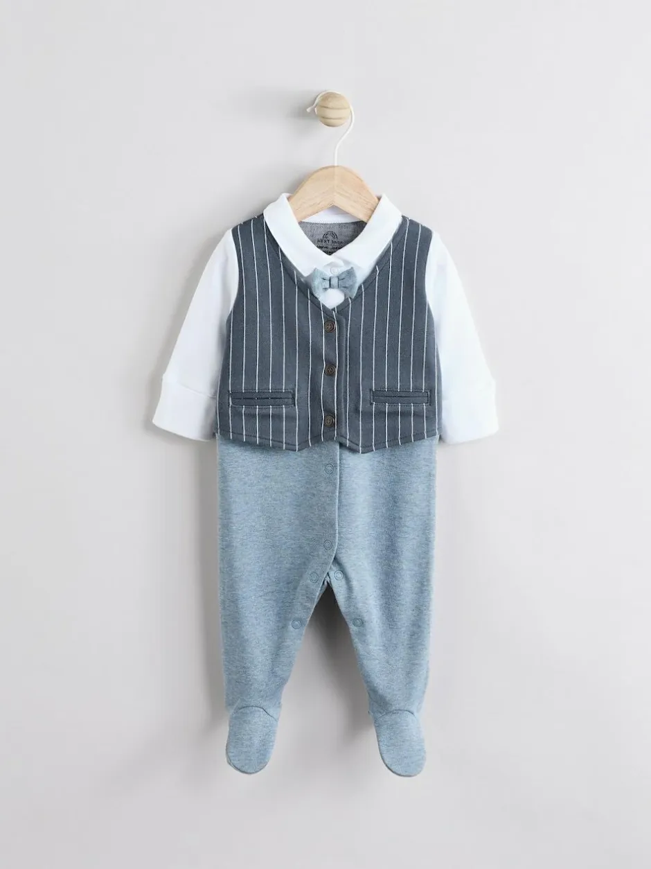 Next Navy Smart Bow Tie Baby Sleepsuit (0mths-2yrs) Outlet