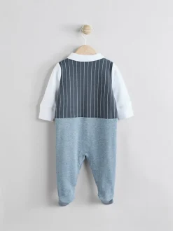 Next Navy Smart Bow Tie Baby Sleepsuit (0mths-2yrs) Outlet