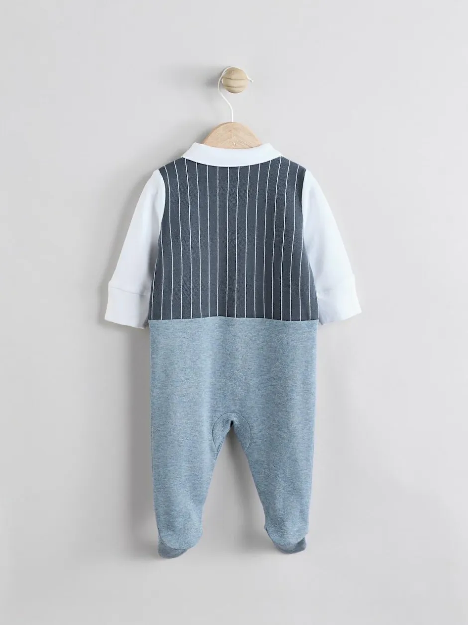 Next Navy Smart Bow Tie Baby Sleepsuit (0mths-2yrs) Outlet