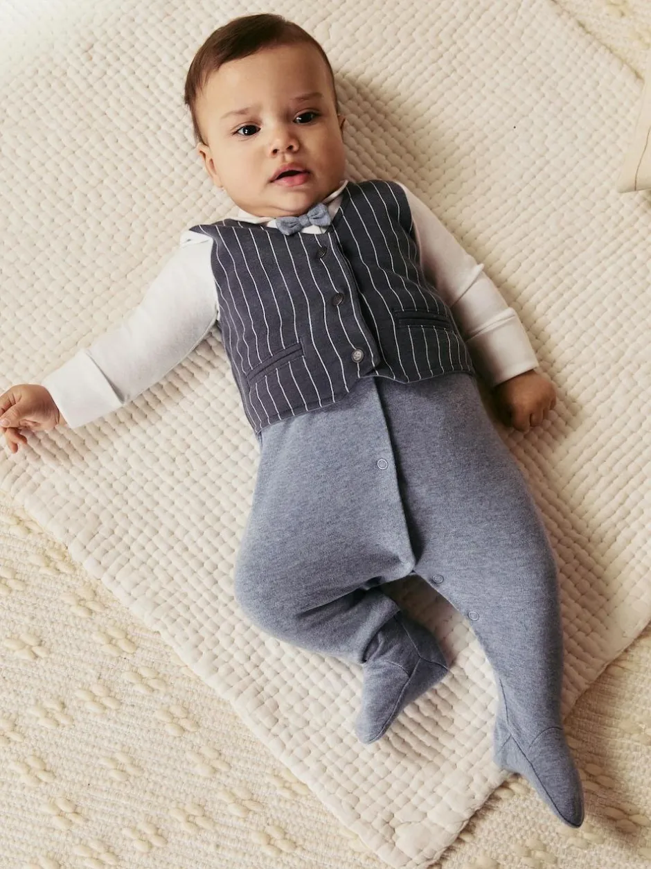 Next Navy Smart Bow Tie Baby Sleepsuit (0mths-2yrs) Outlet