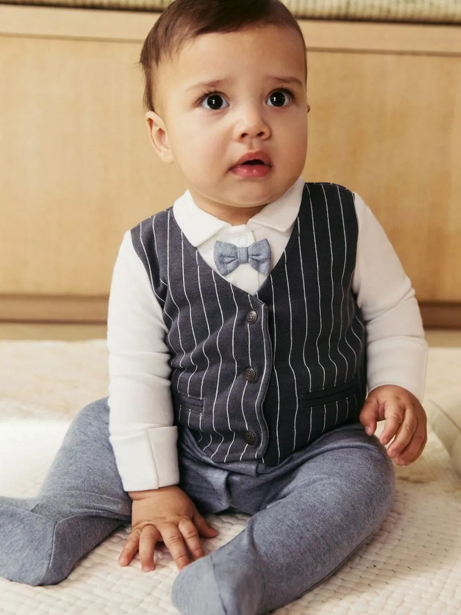Next Navy Smart Bow Tie Baby Sleepsuit (0mths-2yrs) Outlet