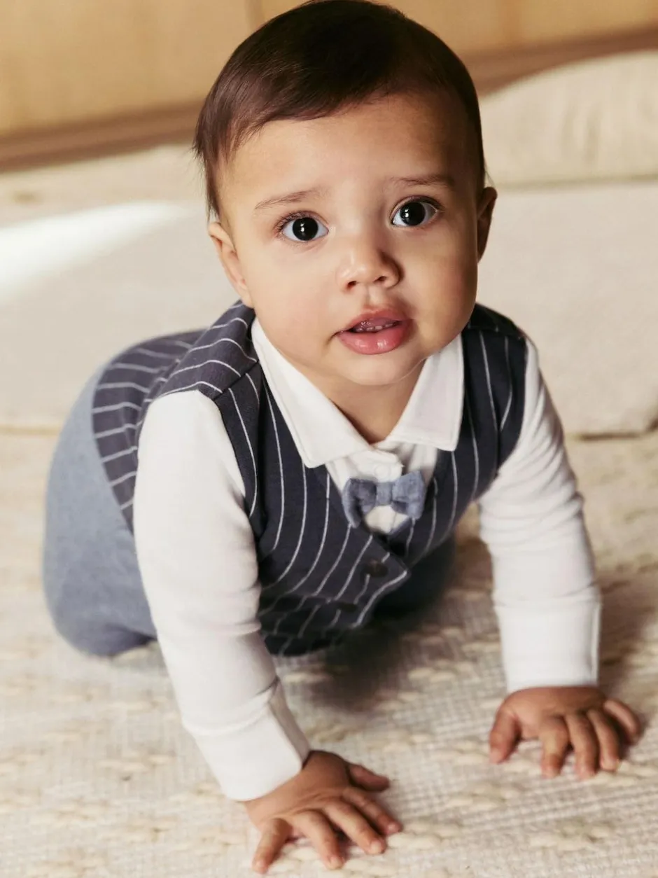 Next Navy Smart Bow Tie Baby Sleepsuit (0mths-2yrs) Outlet