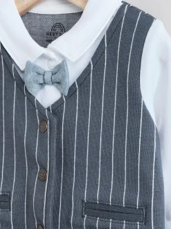 Next Navy Smart Bow Tie Baby Sleepsuit (0mths-2yrs) Outlet