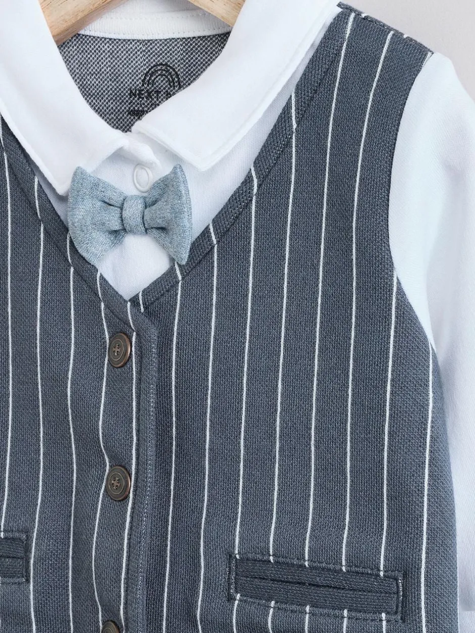 Next Navy Smart Bow Tie Baby Sleepsuit (0mths-2yrs) Outlet