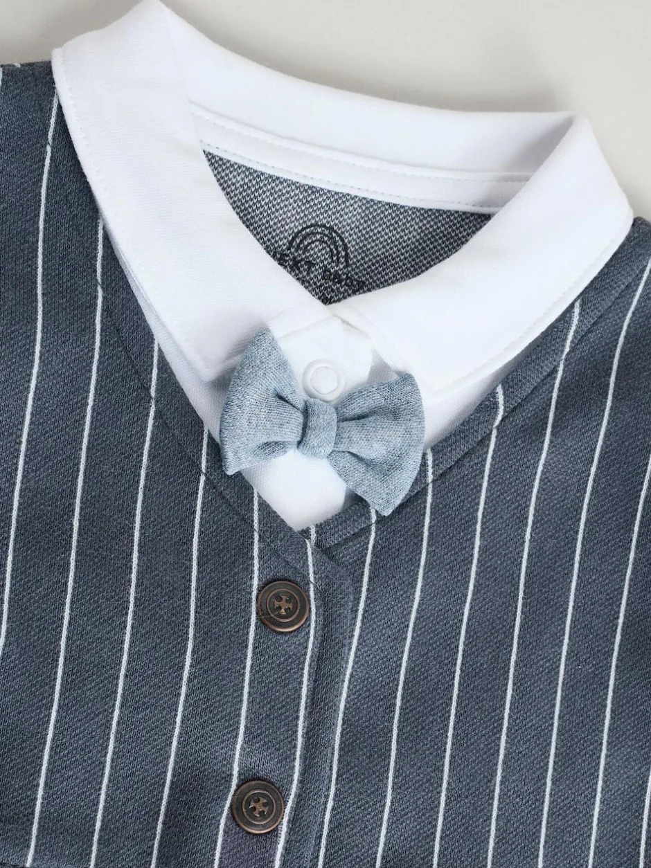 Next Navy Smart Bow Tie Baby Sleepsuit (0mths-2yrs) Outlet
