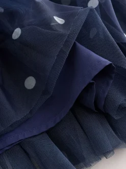 Next Flower Corsage Mesh Occasion Dress (3-16yrs) Navy Spot Sale