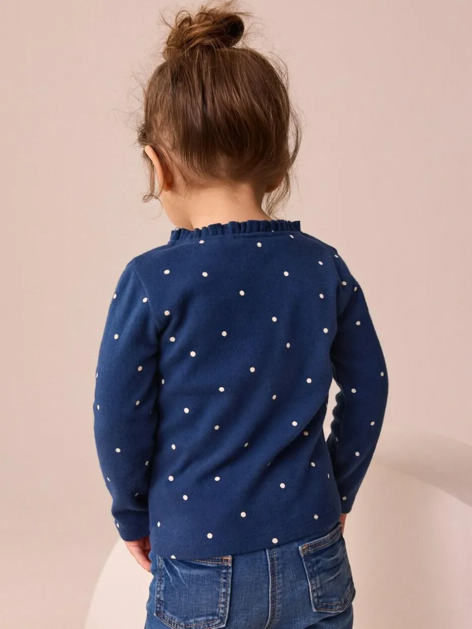 Next Navy Spot Long Sleeve Pointelle T-Shirt (3mths-7yrs) New