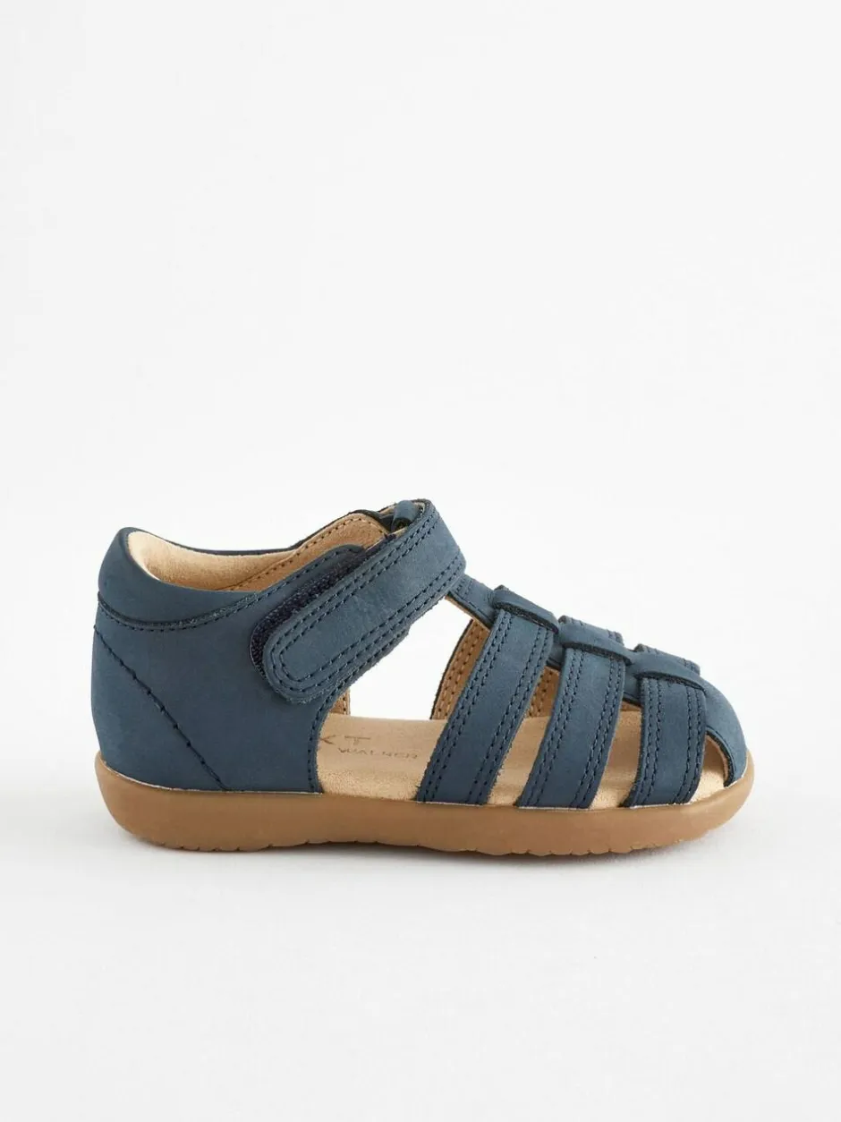 Next Standard Fit (F) Baby Touch Fastening Leather First Walker Sandals Navy Discount