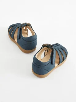 Next Standard Fit (F) Baby Touch Fastening Leather First Walker Sandals Navy Discount