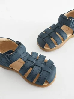 Next Standard Fit (F) Baby Touch Fastening Leather First Walker Sandals Navy Discount