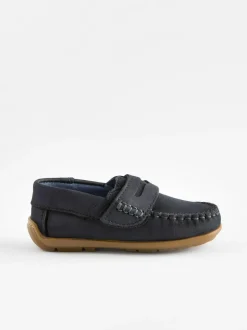 Next Standard Fit (F) Leather Penny Loafers with Touch and Close Fastening Navy Sale