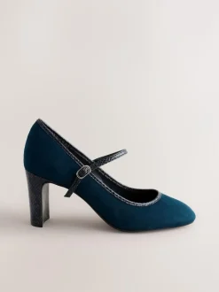 Next Standard Fit Round Toe Mary Jane Block Court Shoes Navy Discount