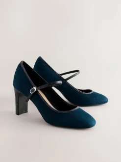 Next Standard Fit Round Toe Mary Jane Block Court Shoes Navy Discount