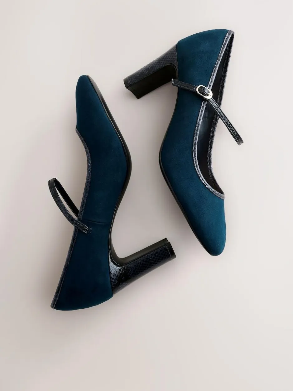 Next Standard Fit Round Toe Mary Jane Block Court Shoes Navy Discount