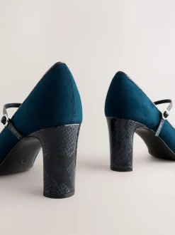 Next Standard Fit Round Toe Mary Jane Block Court Shoes Navy Discount