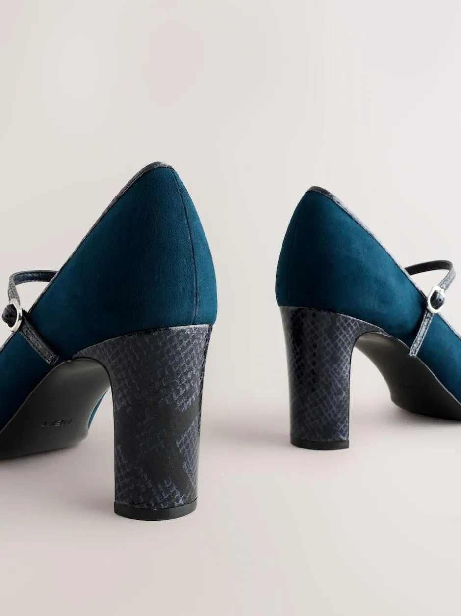 Next Standard Fit Round Toe Mary Jane Block Court Shoes Navy Discount