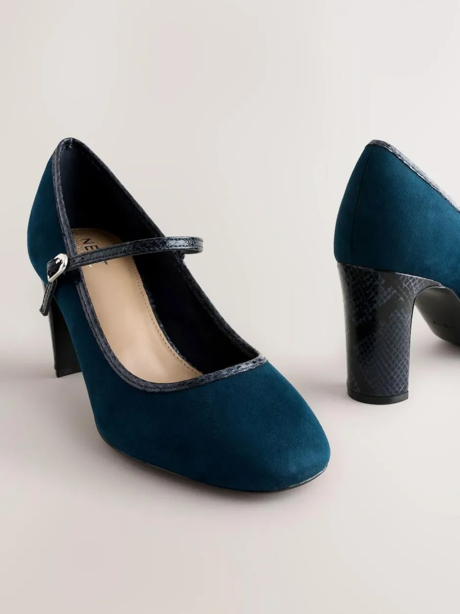 Next Standard Fit Round Toe Mary Jane Block Court Shoes Navy Discount