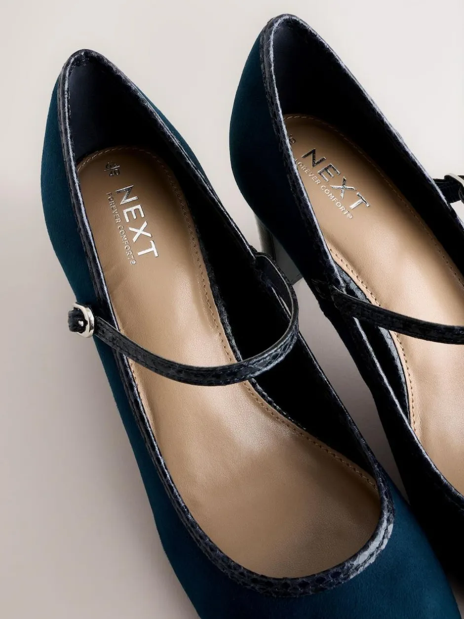 Next Standard Fit Round Toe Mary Jane Block Court Shoes Navy Discount
