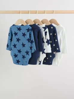 Next Navy Star Long Sleeve Bodysuits 5 Pack Outlet