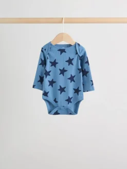 Next Navy Star Long Sleeve Bodysuits 5 Pack Outlet