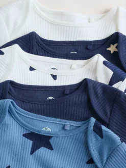Next Navy Star Long Sleeve Bodysuits 5 Pack Outlet