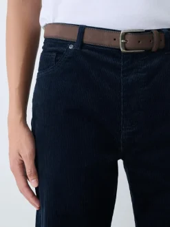 Next Straight Fit Belted Corduroy Trousers Navy Best