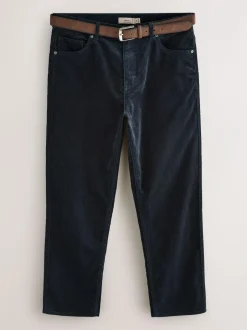 Next Straight Fit Belted Corduroy Trousers Navy Best