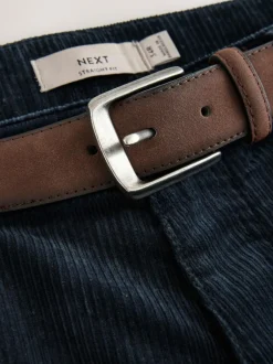 Next Straight Fit Belted Corduroy Trousers Navy Best