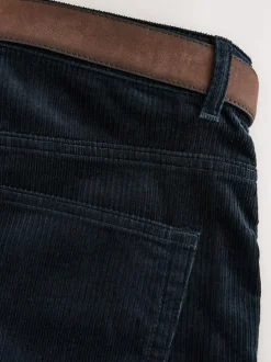 Next Straight Fit Belted Corduroy Trousers Navy Best