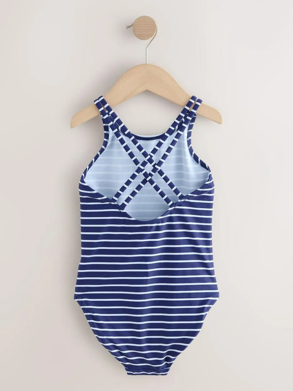 Next Navy Stripe Double Strap Swimsuit (3-16yrs) Best
