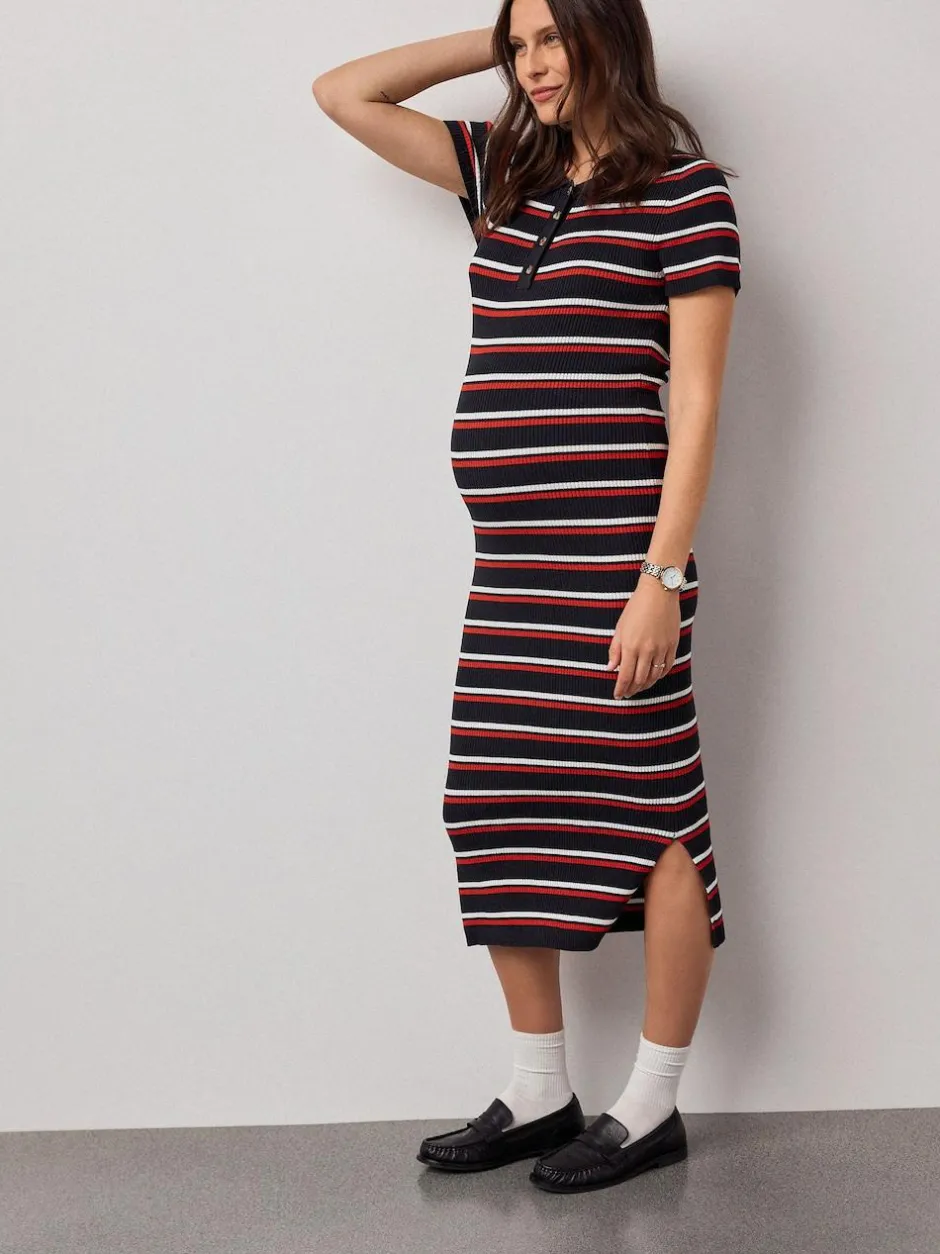 Next Navy Stripe Maternity Collared Knit Dress Discount