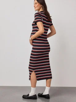 Next Navy Stripe Maternity Collared Knit Dress Discount